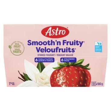 Astro Vanilla, Strawberry Stirred Yogourt 1% M.F. 12x100g