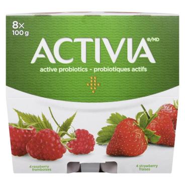 Activia Raspberry Strawberry Probiotic Yogurt 8x100g