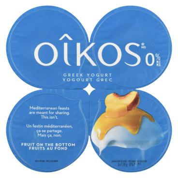 Oîkos Peach Mango Greek Yogurt 0% M.F. 4x100g