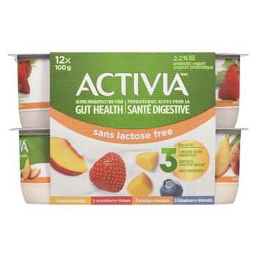 Activia Lactose Free Mango Blueberry Strawberry And Peach Probiotic Yogurt 12x100g