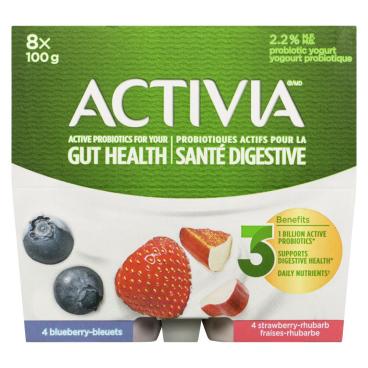 Activia Strawberry-Rhubarb Blueberry Probiotic Yogurt 8x100g