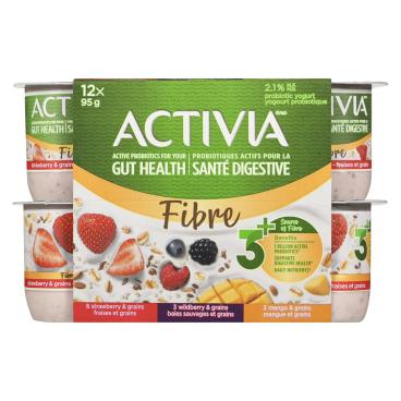 Activia Strawberry, Wildberry, Mango With Grains Probiotic Yogurt 12x95g