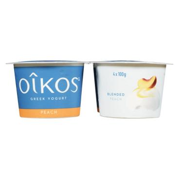 Oîkos Peach Greek Yogurt 0% M.F. 4x100g