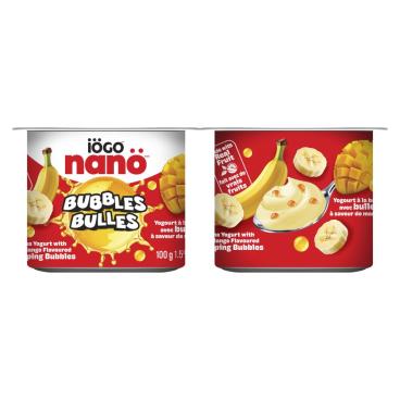 Iögo Nanö Banana Yogurt With Mango Flavoured Popping Bubbles 1.5% M.F. 4x100g