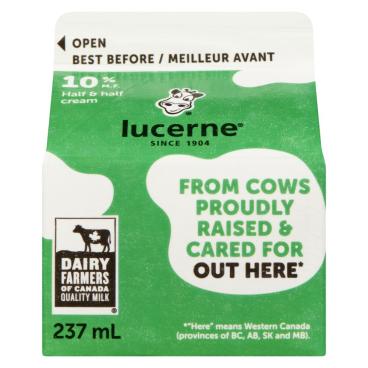 Lucerne Half & Half Cream 10% M.F. 237ml