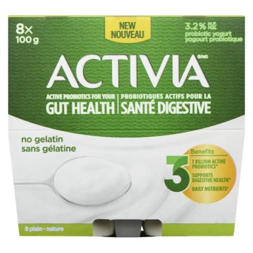 Activia No Suggar Added Probiotic Plain Yogurt 8x100g