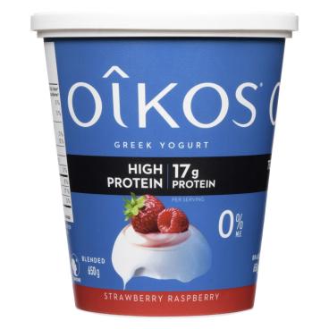 Oîkos Strawberry Raspberry Greek Yogurt 0% M.F. 650g