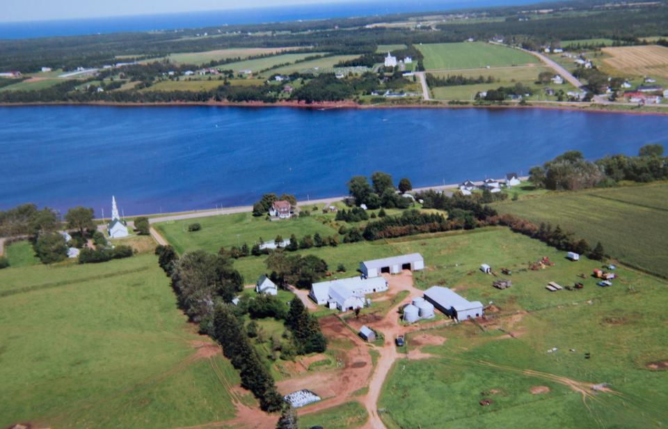 An aerial view of a Canadian dairy farm