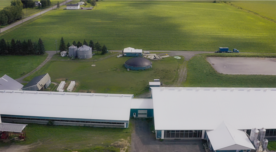 Aerial view of a biodigester on a Canadian farm