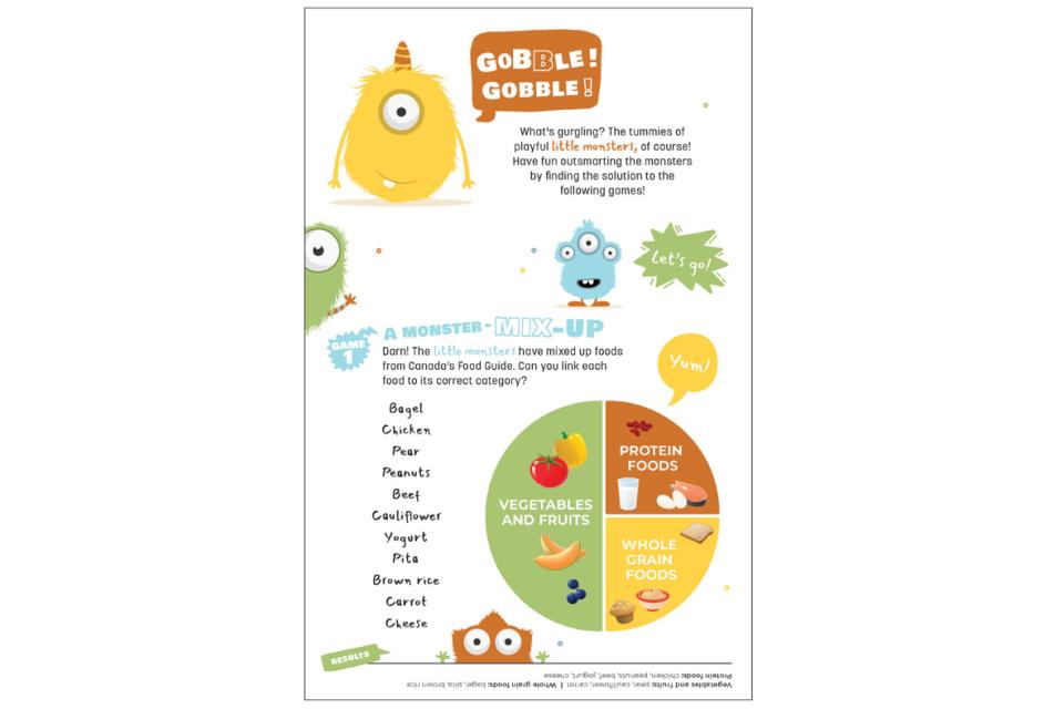 Page 1 of free activity book on Canada’s Food Guide (Cycle 1)