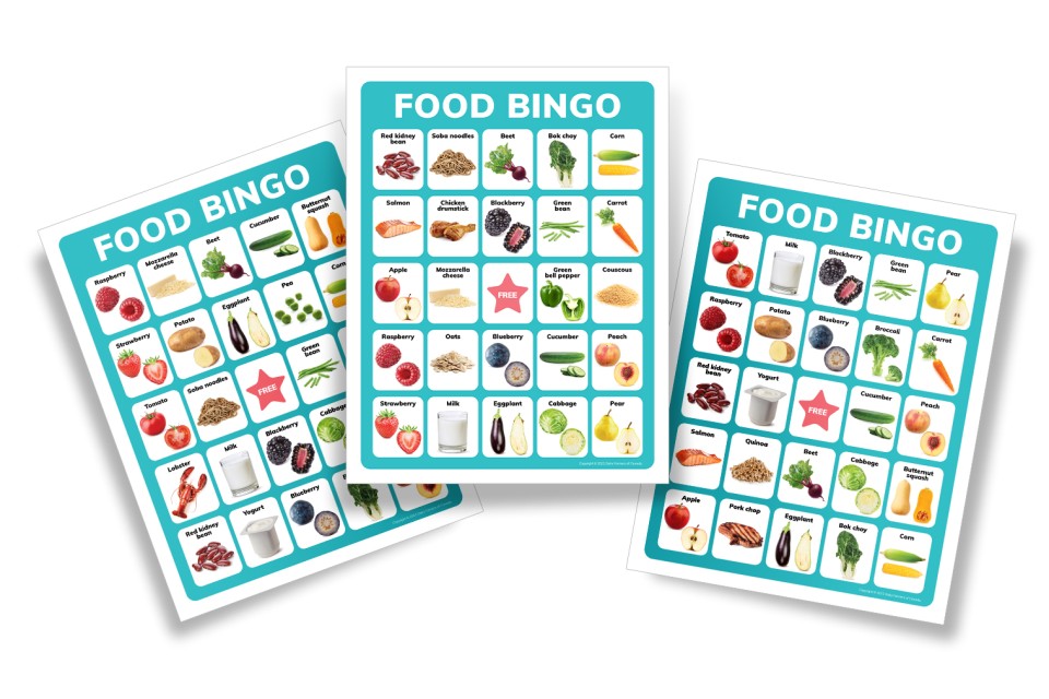 Image of food bingo cards.