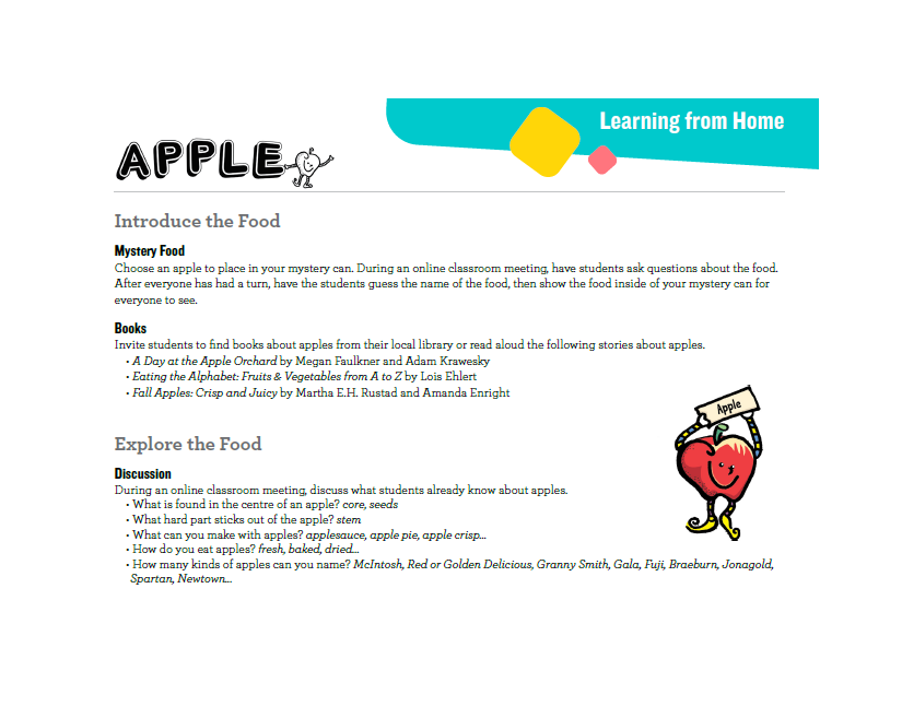 Image of apple lesson plan adapted for learn from home environments.