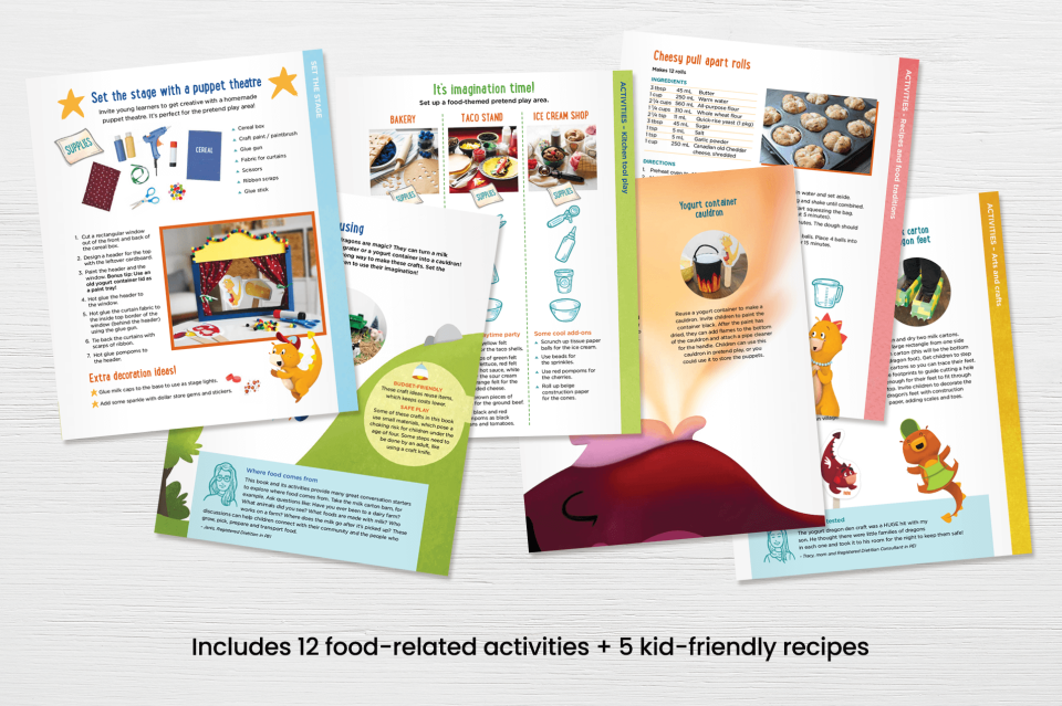 Includes 12 food-related activities + 5 kid-friendly recipes.