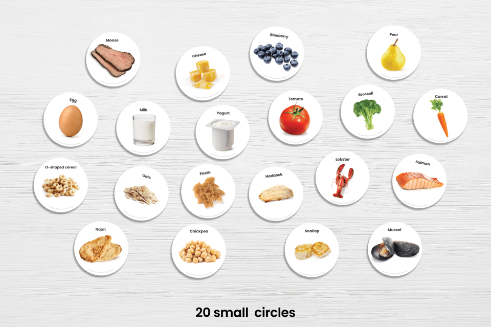 20 small food circles from the Food matching game.