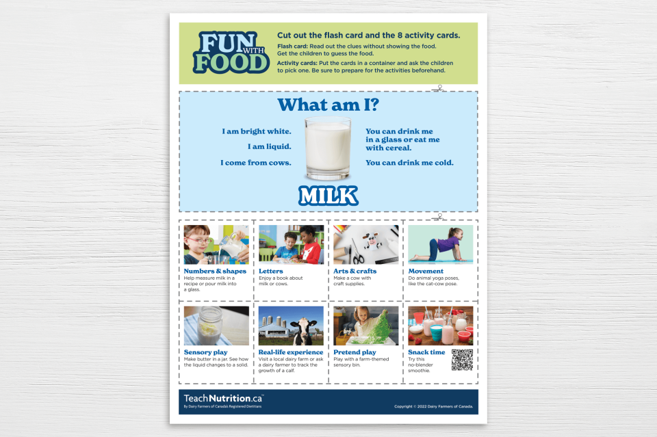 Fun with Food sheet - Milk sheet