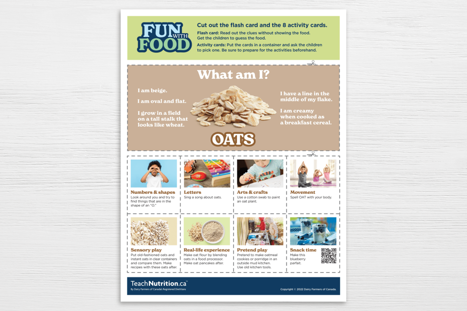 Fun with Food sheet - Oats sheet