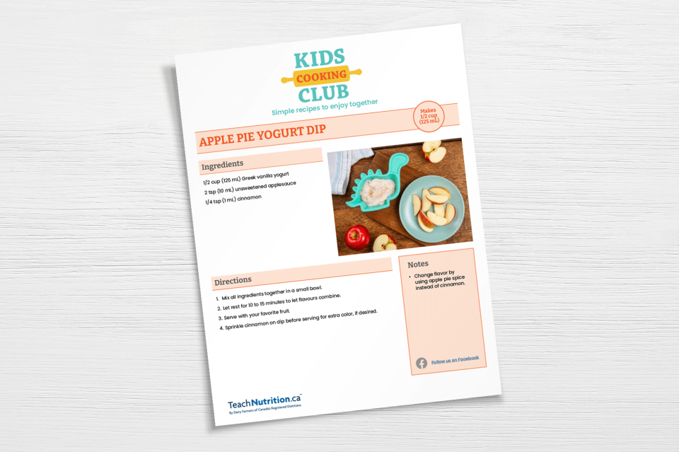 Recipe sheet for Apple Pie Yogurt Dip