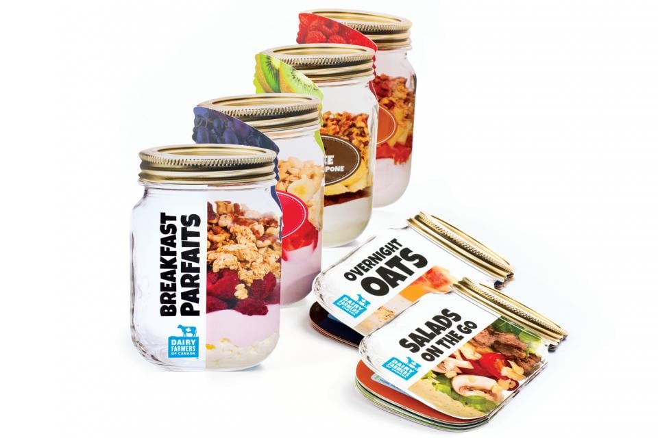 Image of a recipe brochure with parfaits, overnight oats and salads made in jars