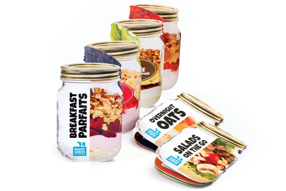 Image of a recipe brochure with parfaits, overnight oats and salads made in jars