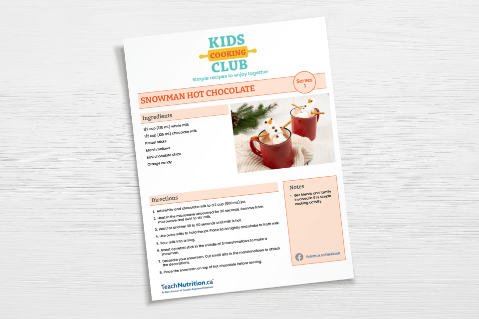 Recipe sheet for Snowman Hot Chocolate