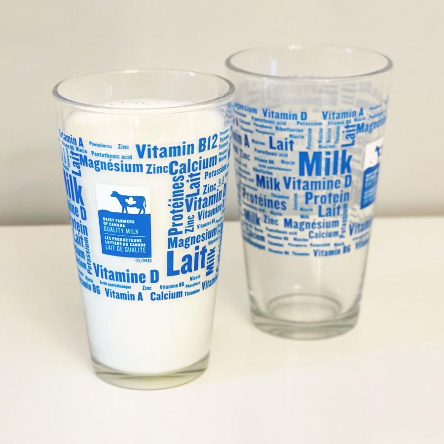Milk glasses with Dairy Farmers of Canada logo