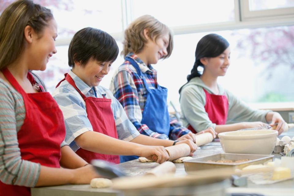 Students cooking at school