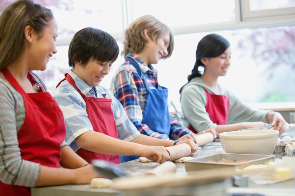 Students cooking at school