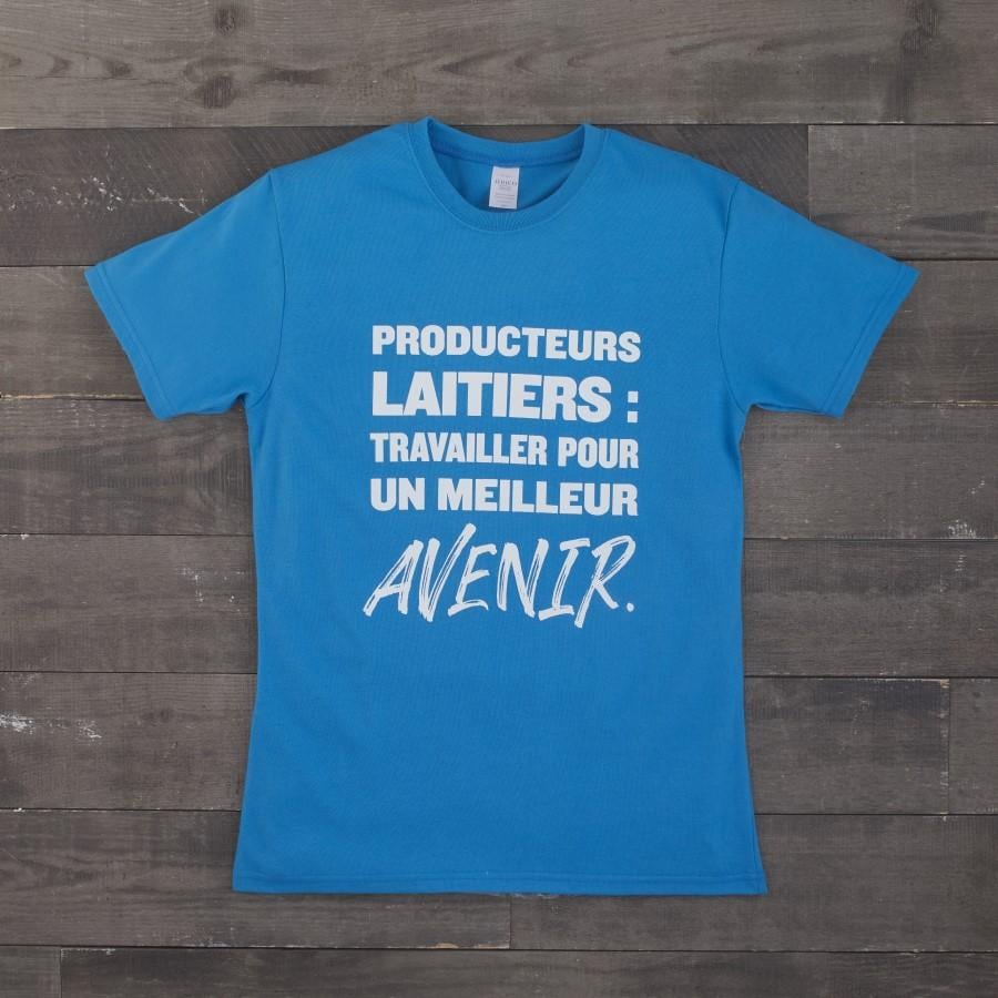 T-shirt with "Travailler pour un meilleur avenir" message