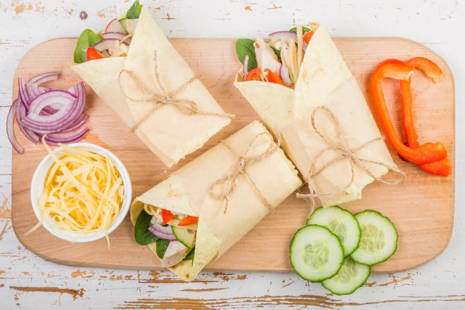 Chicken wrap, cheese and vegetables
