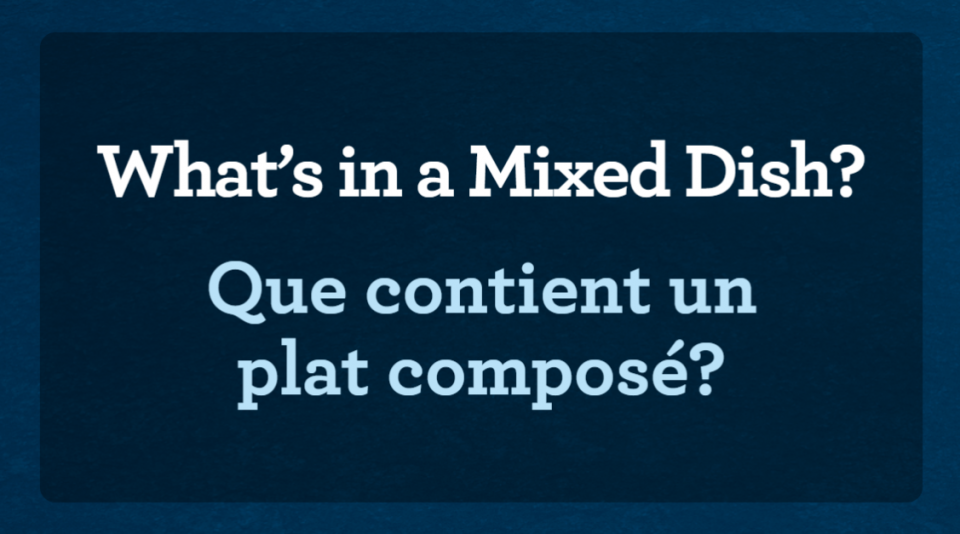 Slide that reads “What’s in a Mixed Dish?” “Que contient un plat compose? » 