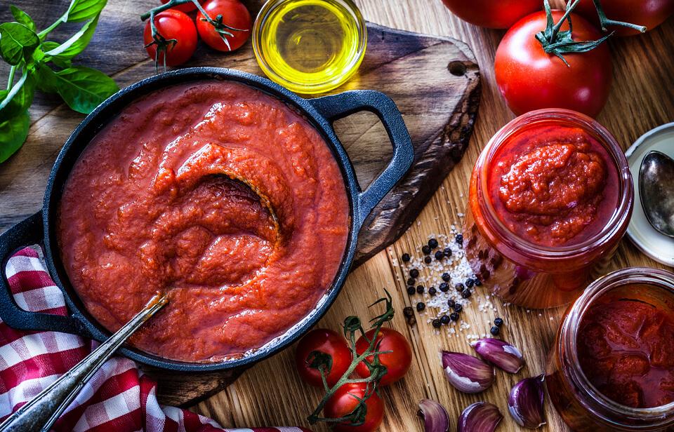 Homemade tomato sauce in a jar