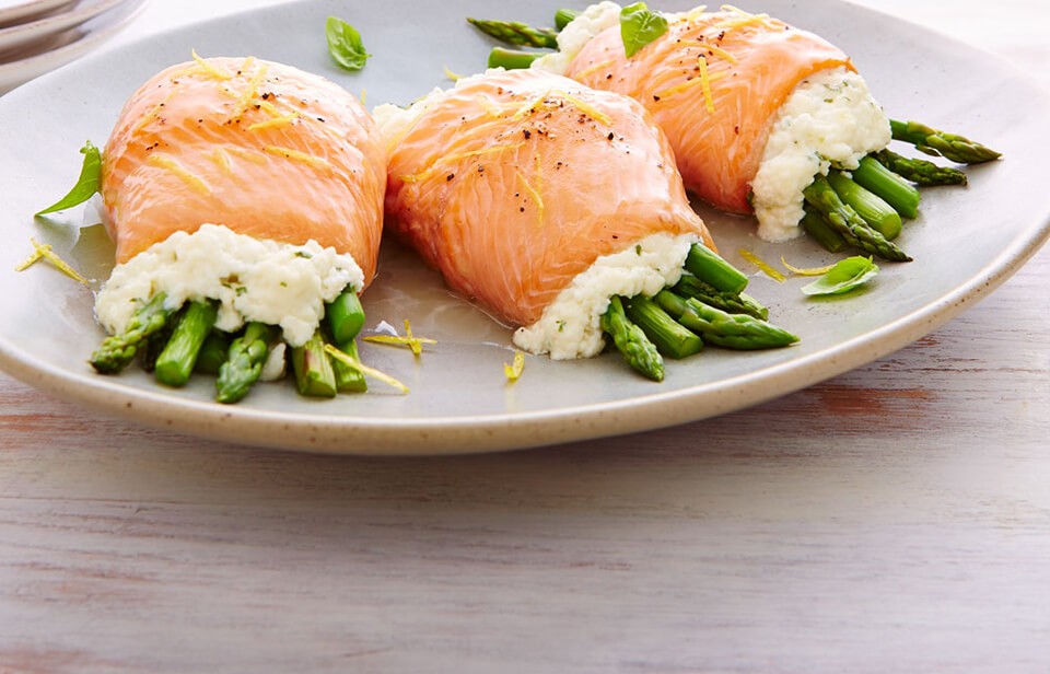 Ricotta asparagus trout rolls