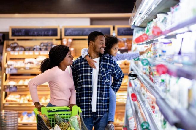 A family at a grocery store