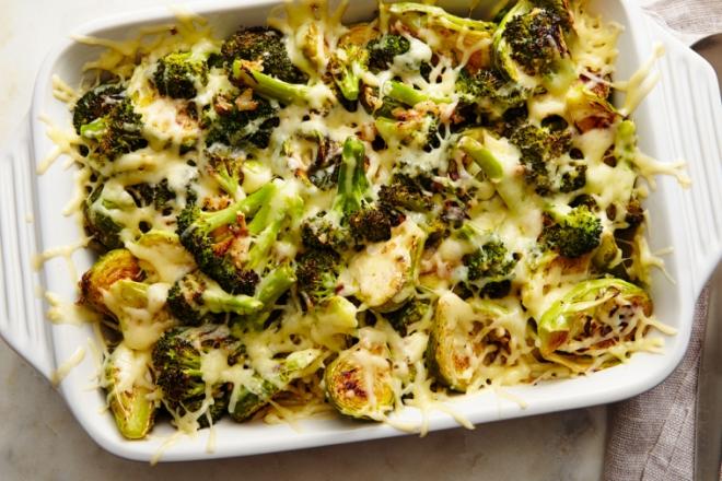 roasted broccoli brussels sprouts with swiss twist