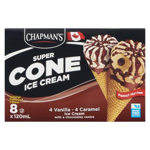 Chapman's Vanilla and Caramel Super Ice Cream Cones 8x120ml