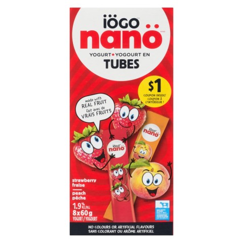 Iögo Strawberry Peach Yogurt Tubes 1.9% M.F. 8x60g | Canadian 