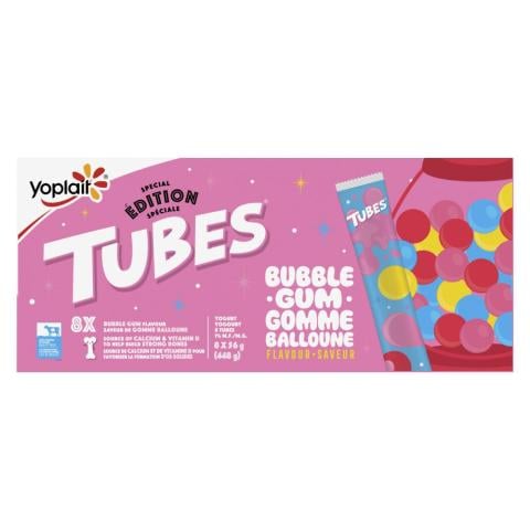 Tubes Bubble Gum Drinkable Yogurt 1% M.F. 8x56g | Canadian Goodness