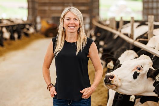 A Canadian dairy farmer in her barn