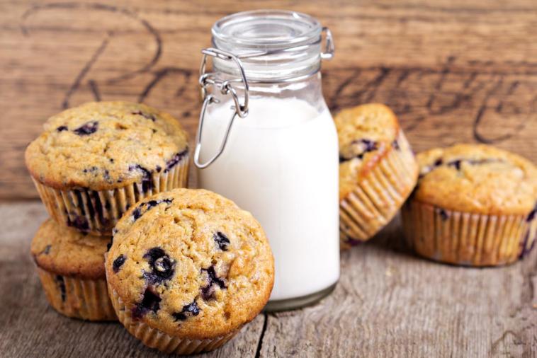Muffins with a glass of milk