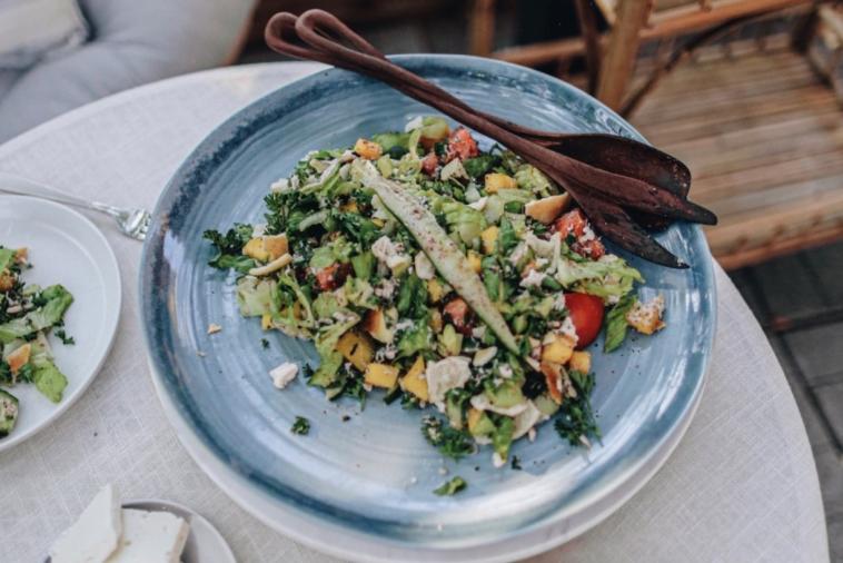 fattoush revisited with crab and feta