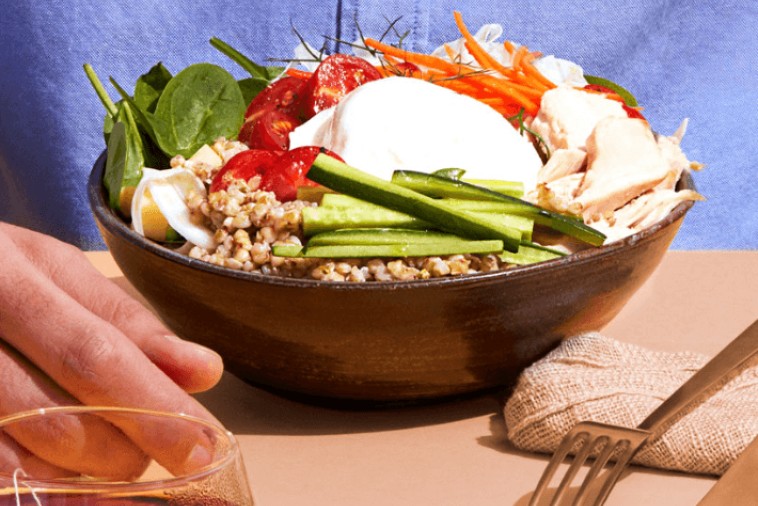 Kasha Bowl with Vegetables and Burrata