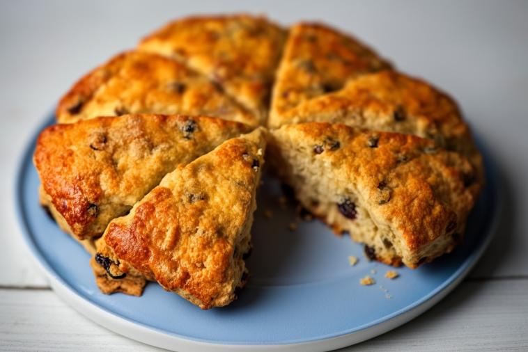 Scottish raisin scones on a plate