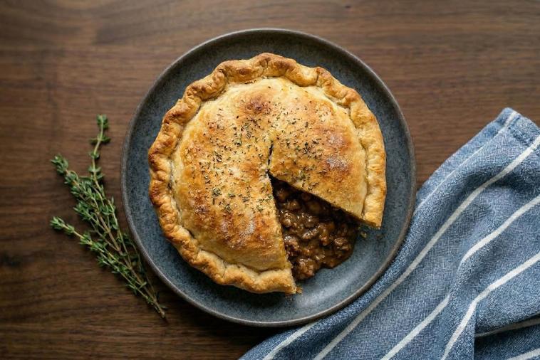 Country-style meat pie baked with creamy Canadian dairy