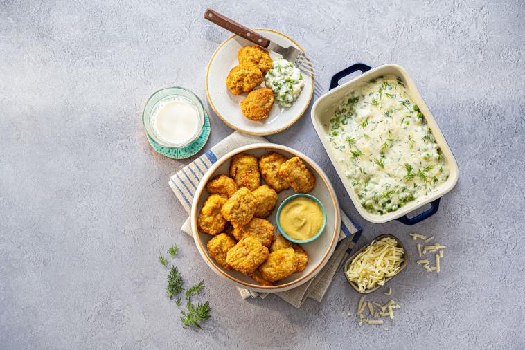 Homestyle Chicken Nuggets and Cheesy Dill Peas