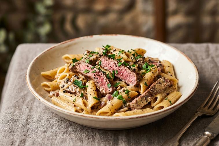 penne with peppered beef
