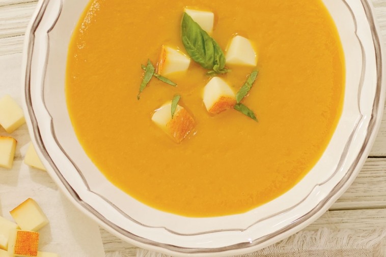 acorn squash potage with tomato and le mamirolle cheese acorn squash potage with tomato and le mamirolle cheese