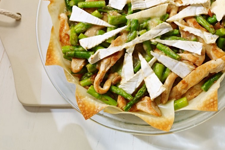 asparagus and brie wonton tart