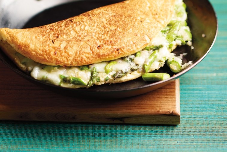 asparagus omelet souffle A folded omelet stuffed with cheese and asparagus