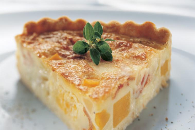 autumn quiche with squash pears and bacon