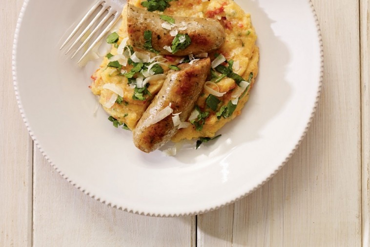 bangers and mash with parmesan polenta